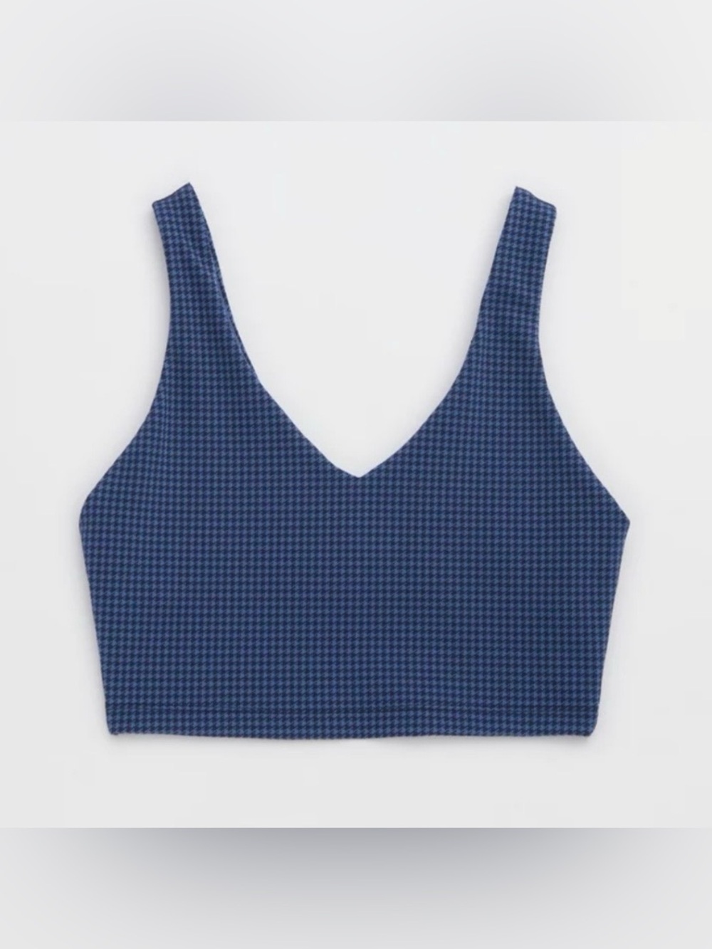 aerie Blue Houndstooth V-Neck Sports Bra